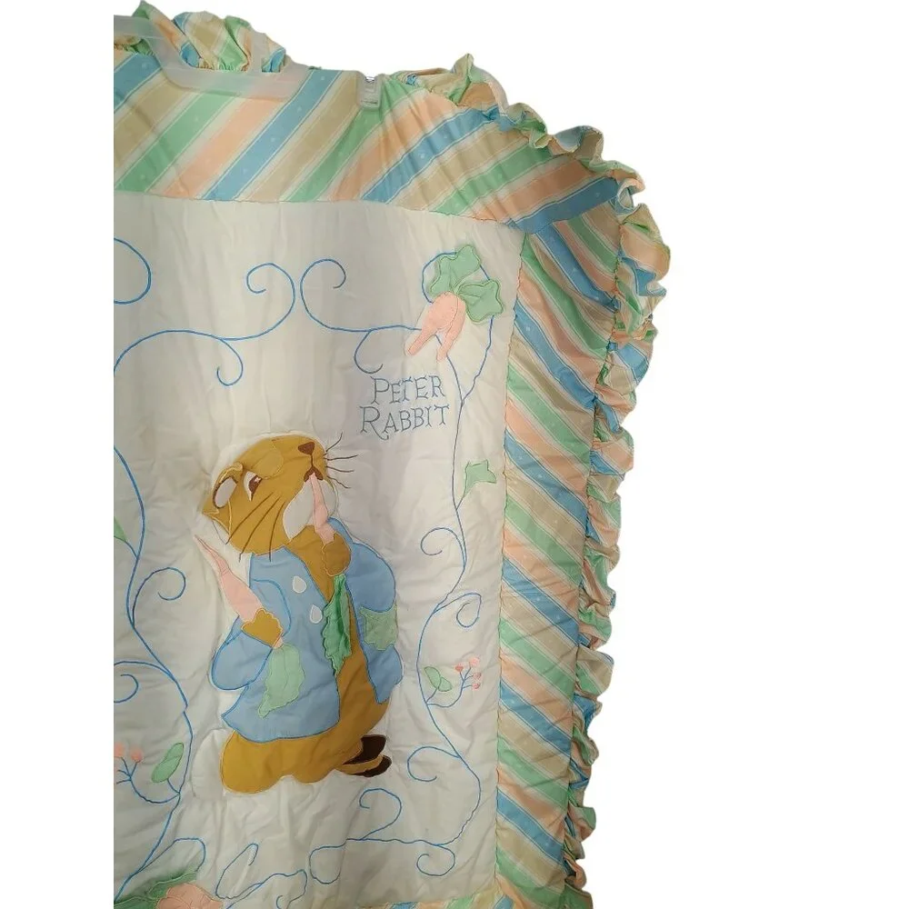 Peter Rabbit Baby Quilt With Ruffled Edges & Embroidered Design Blanket, Beatrix - Picture 4 of 8
